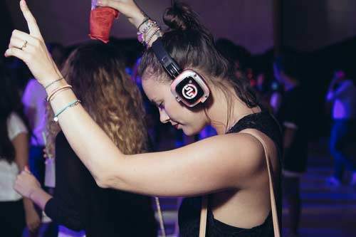 Outdoor silent party on headphones
