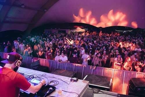 Outdoor silent party on headphones