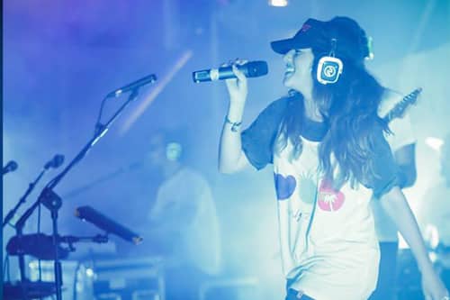 Silent disco party with light-up headphones