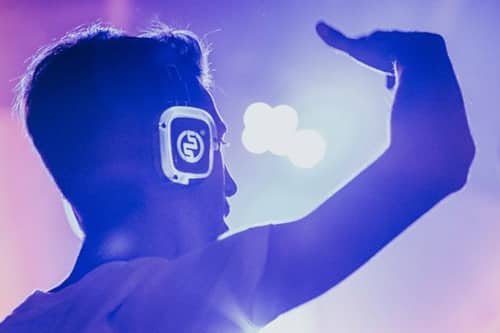 Silent disco party with light-up headphones