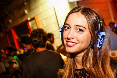 Silent disco party with light-up headphones