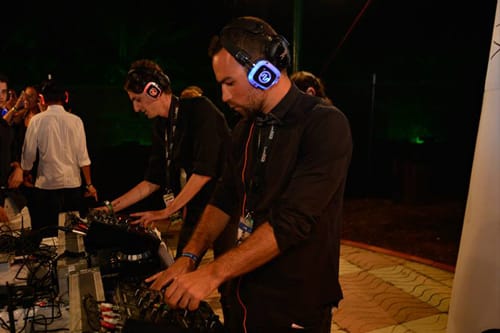 Silent disco party with light-up headphones