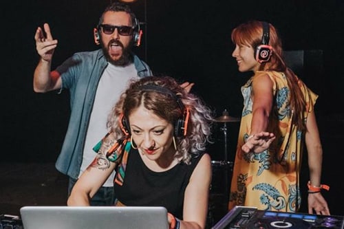 Silent disco party with light-up headphones