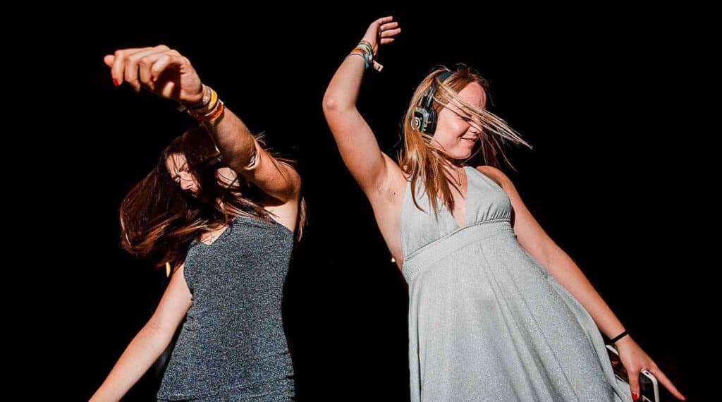 Guests dancing with silent disco headphones