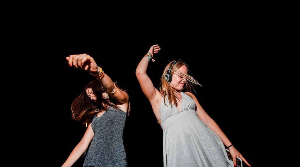 Guests dancing with silent disco headphones