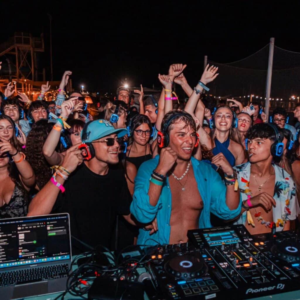 Guests dancing with silent disco headphones